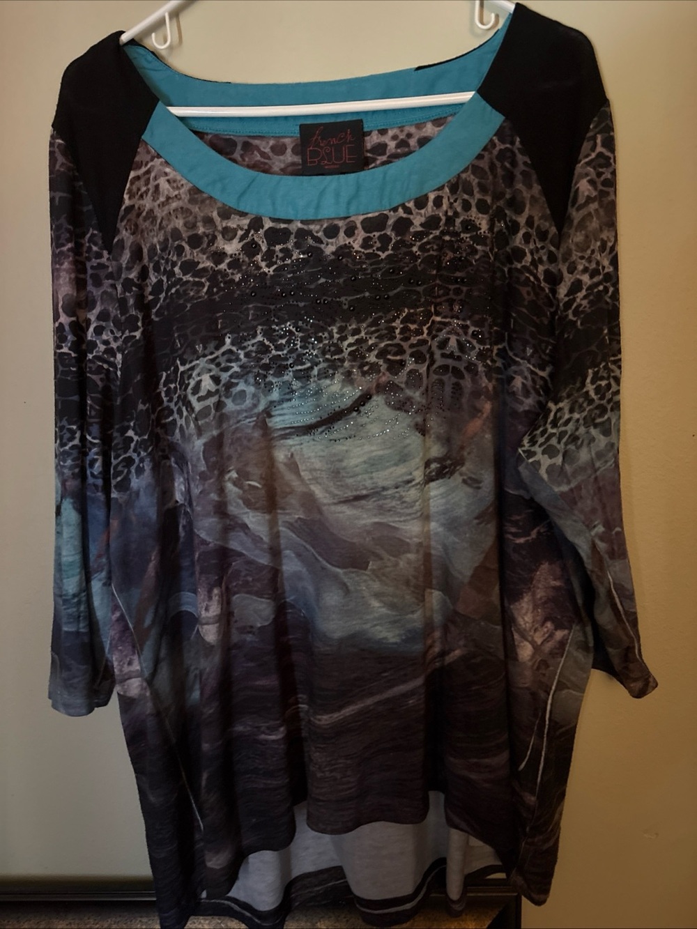Avenue Blue Teal & Gray Animal-Print Tunic with Scoop Neck